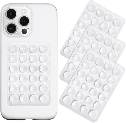 Silicone Suction Phone Case Mount 3 Pack, Silicon Adhesive Suction Cup Phone Mount, Non Slip Sticky Phone Grip for Cellphone, Strong Grip Holder for Selfies and Videos (White)