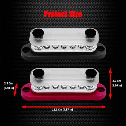 2 x M6 (1/4") Power Distribution Block Bus Bar 12V with 5 x M4 (#8) Screws, Ampper 4.3" 150A Marine BusBar Battery Distribution Block W/Cover for Car Boat Solar (Red & Black)