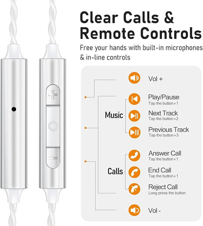 Vibes 202ML Wired Earbuds - HiFi in Ear Headphones - Noise-Isolating Ear Buds w/ Mic - Clear Sound, Deep Bass, Comfort-Fit Earphones - MMCX–Lightning for iPhone 5–14, Silver Plated Cord, Carrying Case