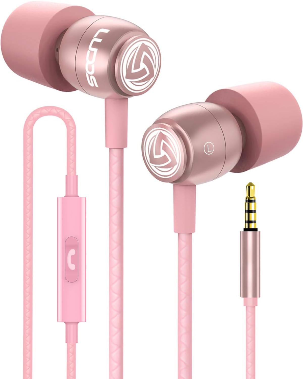LUDOS Clamor Wired Earbuds in-Ear Headphones, 5 Years Warranty, Earphones with Microphone, Noise Isolating Ear Buds, Memory Foam for iPhone, Samsung, School Students, Kids, Women, Small Ears - Purple