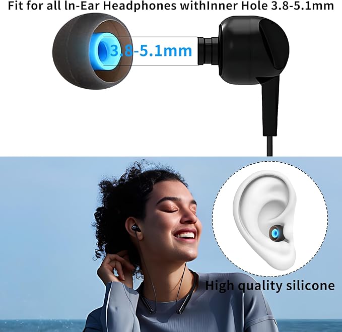Earbud Tips Ear Bud Tips Soft Anti Slip Washable and Reusable Silicone Replacement Earbud Tips Fit Most in-Ear Earbuds(Inner Hole 3.8mm -5.1mm) 18pcs S M L