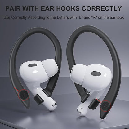 2 Pairs AirPods Ear Hooks for AirPods Pro 2, AirPods Pro, AirPods 4, 3, 2 & 1, Upgraded Anti Slip Sports Clip Hooks for AirPods 1, 2, 3, 4,Pro, Pro 2 – Black