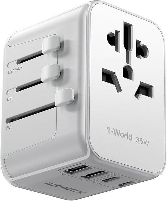 MOMAX Universal Travel Adapter, PD 35W Fast International Power Adapter, 3 USB C & 2 USB A, Worldwide Travel Plug Adapter, International Power Adapter for Europe, USA, Japan, Australia (Type C/A/G/I)