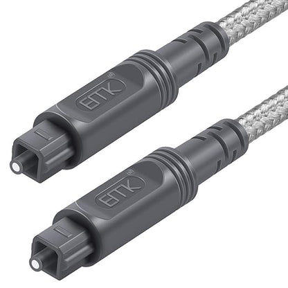 EMK Digital Optical Audio Cable Toslink Cable - [Cotton Braided Jacket,Durable and Flexible] Fiber Optic Cord for Home Theater, Sound bar, TV, PS4, Xbox & More (6.6Feet/2M)