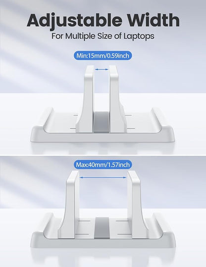 Vaydeer Vertical Laptop Stand Holder Plastic Adjustable Desktop Notebook Dock Space-Saving 3 in 1 for All MacBook Pro Air, Mac, HP, Dell, Microsoft Surface, Lenovo, up to 17.3 inches (White)