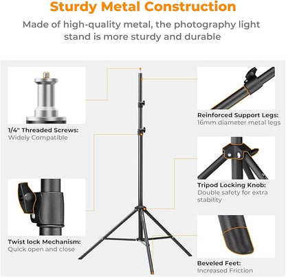 K&F Concept Light Stand for Photography, 9.1ft/2.8M Portable Extendable Photo Video Tripod Stand, Heavy Duty Light Stand Lighting Tripod with 1/4" Screw for Strobe Light/Webcams/Cameras/Softbox
