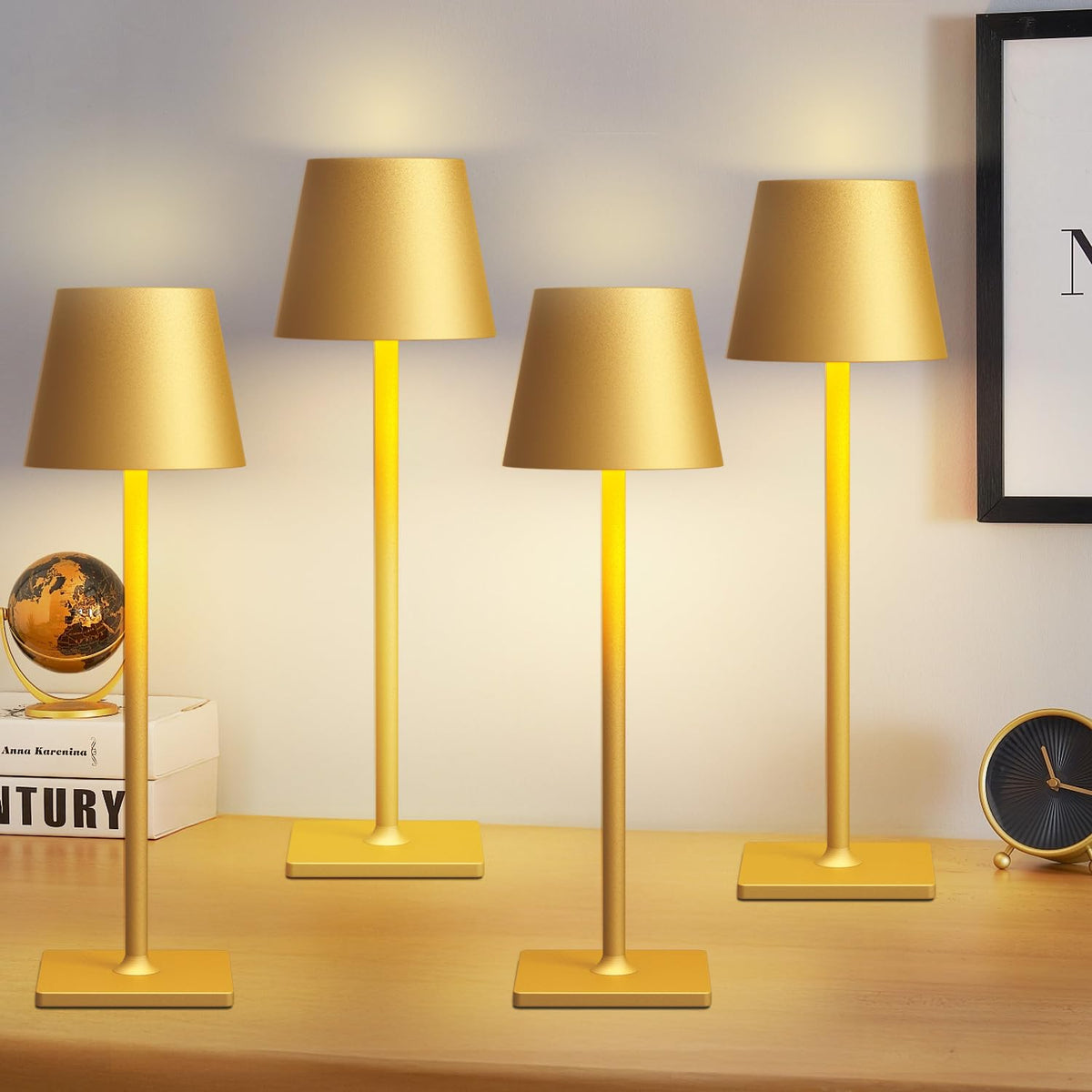 Fizrice Cordless Table Lamp Rechargeable Black 4 Pack Battery Operated
