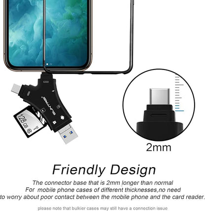 SD Card Reader for iPhone/ipad/Android/Mac/Computer/Camera,4 in1 Micro SD Card Reader Trail Camera Viewer, Portable Memory Card Reader SD Card Adapter for SD and TF Cards(Black)