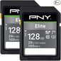 PNY 128GB Elite Class 10 U1 V10 SDXC Flash Memory Card - 100MB/s Read, Class 10, U1, V10, Full HD, UHS-I, Full Size SD (Pack of 2)