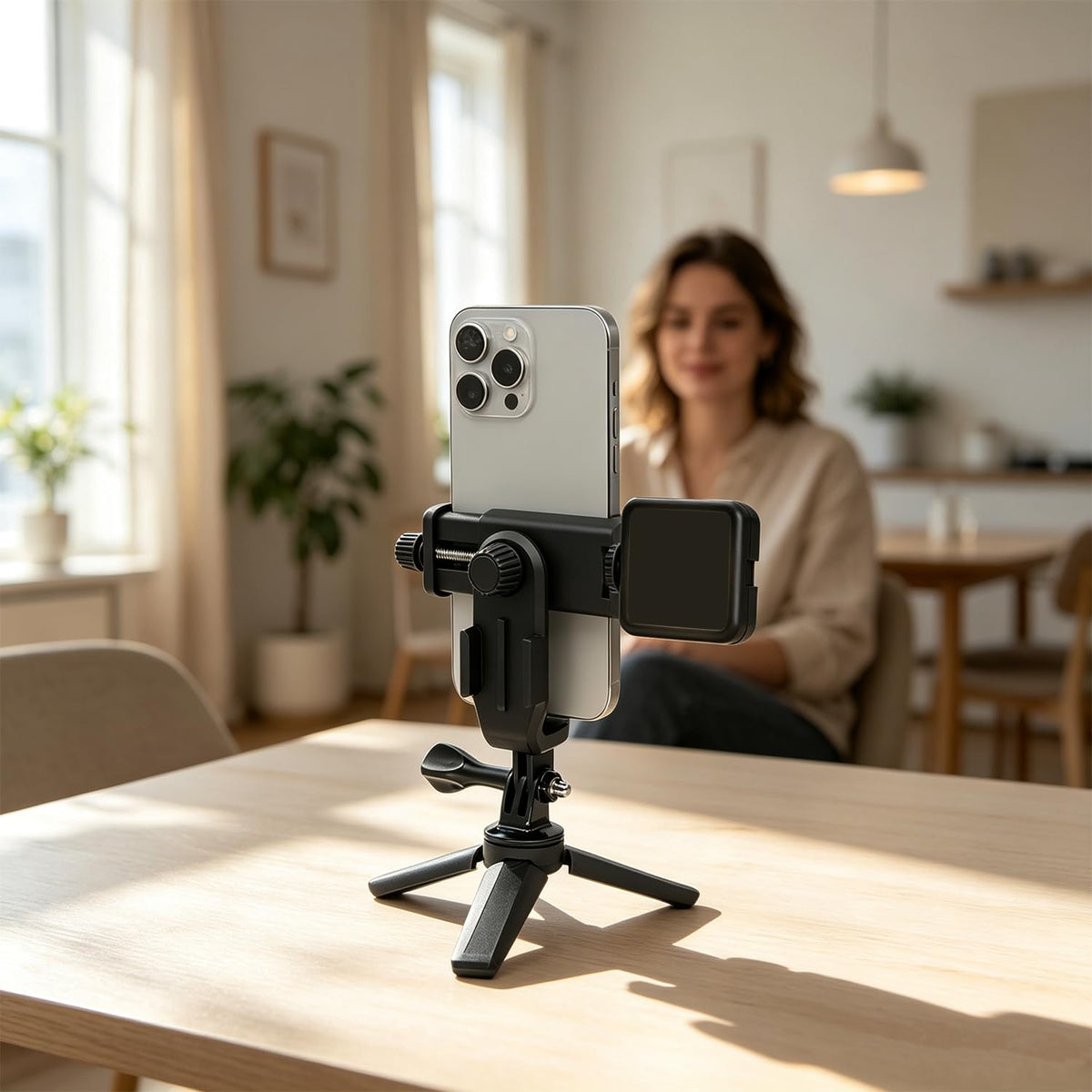 Suptig Phone Holder for Tripod, Action Camera Tripod Mount Adapter Compatible for iPhone, Gopro, DJI Action, Insta 360, Akaso, Mic, LED Light Photography Accessories