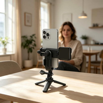 Suptig Phone Holder for Tripod, Action Camera Tripod Mount Adapter Compatible for iPhone, Gopro, DJI Action, Insta 360, Akaso, Mic, LED Light Photography Accessories