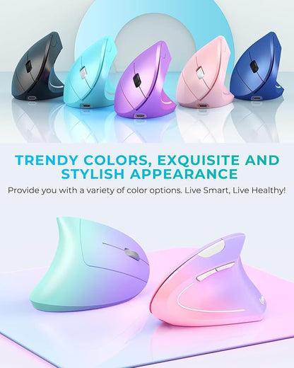 Lekvey Ergonomic Mouse, Vertical Wireless Mouse, Rechargeable 2.4G Optical Carpal Tunnel Mice with USB Receiver: 1000/1200 / 1600 DPI, 6 Buttons, for Laptop, Computer, PC, Desktop, Notebook, White