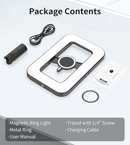 Double-Sided Magnetic Phone Ring Light with Mini Tripod Stand,448 LED 6000mAh Rechargeable RGB Selfie Light for iPhone,Handheld Stabilizer with Light for Magsafe/Phones/Video Recording/Makeup/Photos