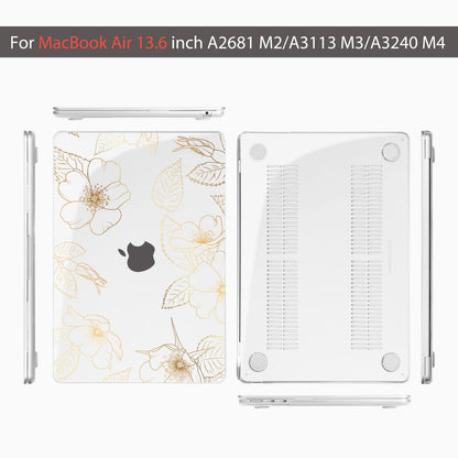 Teryeefi for MacBook Air 13.6 inch Case M5 M4 M3 M2 2022 2023 2024 2025 Model A2681 A3113 A3240 A3449 Plastic Hard Shell Cover with Screen Protector & Keyboard Cover & USB Adapter, Gold Flower Leaf