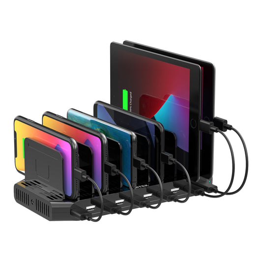 【10PCS】 Unitek Multi Charging Station, 10-Port USB Charger for Multiple Device with SmartIC Tech and Adjustable Dividers, Organizer Stand Compatible with iPad, Tablet, Kindle, iPhone - 10PCS, Black