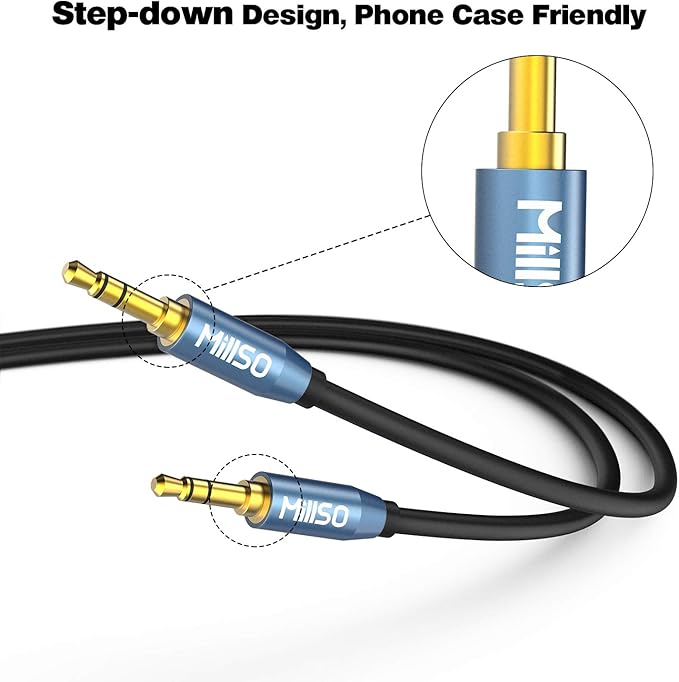 MillSO Audio Splitter, Female to 2 Male 3.5mm TRS Audio Splitter, 8 Feet SapphireBlue&Gold-Plated Stereo Jack Headphones Adapter Cable for Smartphone, Computer, Mp3, Earphone, Speakers