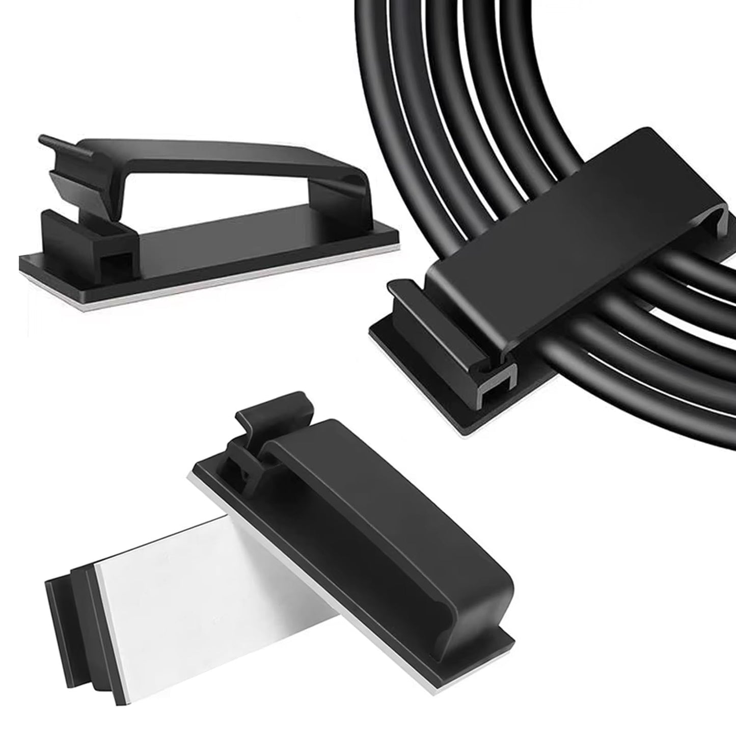 Adhesive Cable Clips Holder, Outdoor Light Clips, Black Cord Wire Clips, Sturdy Nylon Cord Wall Finisher Wire Clamp for Home, Car, Office Desk Wire Management (Black, XL-80 PCS)