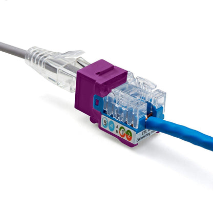 TRUE CABLE Cat5e Keystone Jack, Unshielded (UTP), 90 Degree Punch-Down, PoE++ (4PPoE) 100W, UL Listed, ETL Verified, ANSI/TIA Certified, Modular RJ45 Female, Purple, 24 Pack