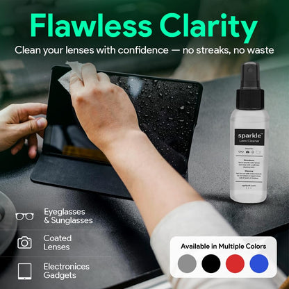 OPTIPAK Sparkle Anti-Reflective Lens Cleaner Spray kit | (1) 2oz Glasses Cleaner Spray + (1) Microfiber Cloth for Eyeglasses, Sunglasses, Lenses, Screens and Camera Cleaning Kit (2 Piece Set)