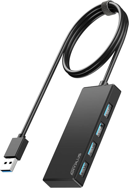 USB Hub, Multiport USB Splitter Adapter, 2 ft Long Cable USB 3.0 Hub, USB Extender for Laptop, PC, iMac, Surface Pro, MacBook, Mac Pro, Flash Drive, XPS, Mouse, HDD