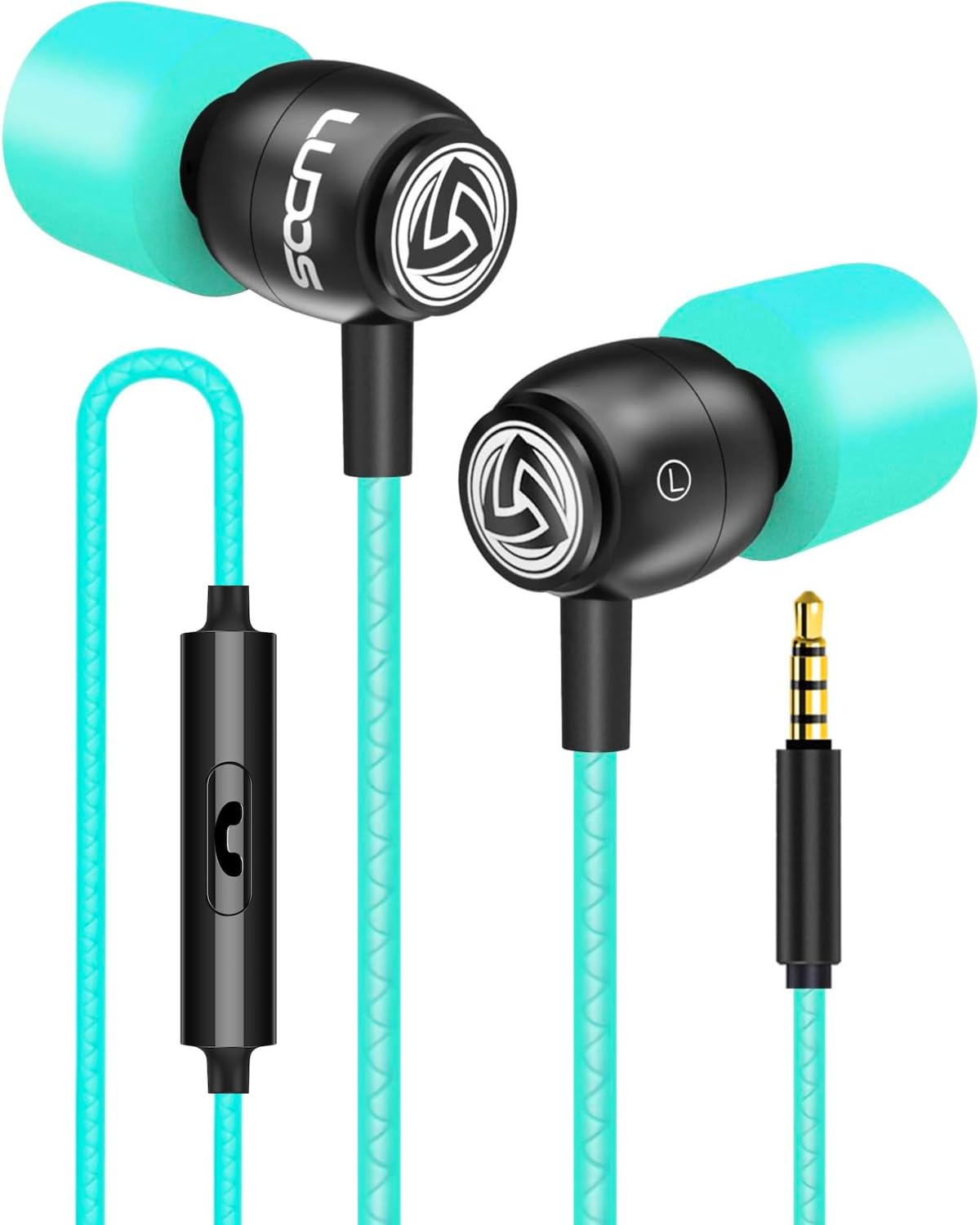 LUDOS Clamor Wired Earbuds in-Ear Headphones, 5 Years Warranty, Earphones with Microphone, Noise Isolating Ear Buds, Memory Foam for iPhone, Samsung, School Students, Kids, Women, Small Ears - Purple