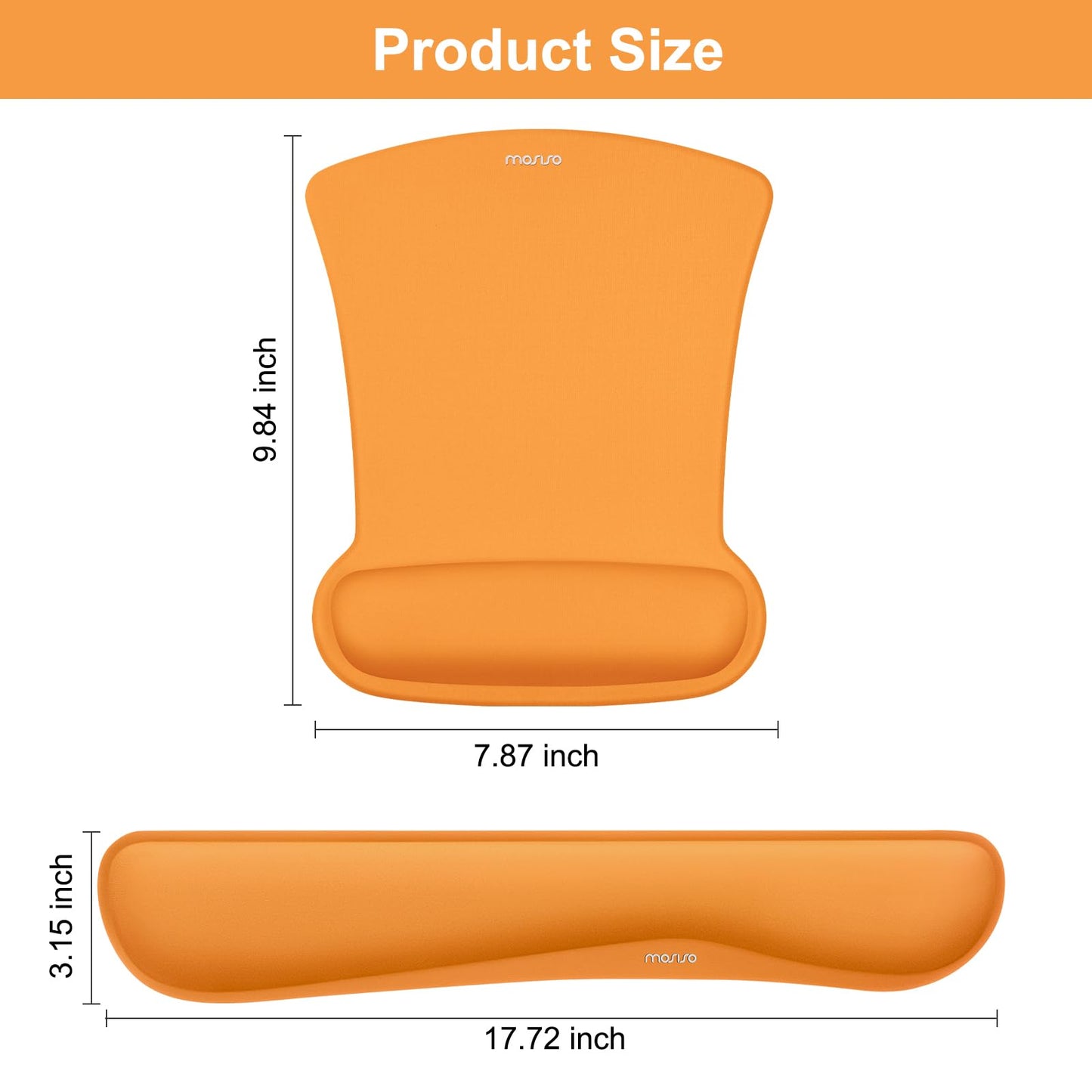 MOSISO Wrist Rest Support for Mouse Pad & Keyboard Set, Ergonomic Mousepad Non-Slip Base Home/Office Pain Relief & Easy Typing Cushion with Neoprene Cloth & Raised Memory Foam, Orange