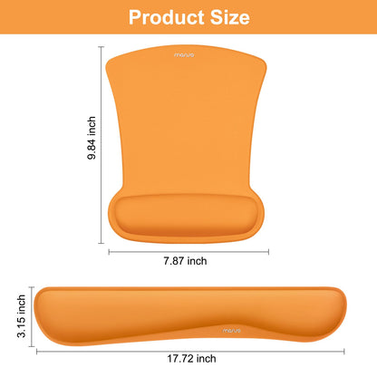 MOSISO Wrist Rest Support for Mouse Pad & Keyboard Set, Ergonomic Mousepad Non-Slip Base Home/Office Pain Relief & Easy Typing Cushion with Neoprene Cloth & Raised Memory Foam, Orange
