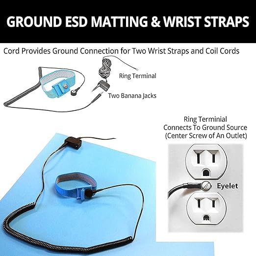 RubberStat Dual Layer ESD Workstation Rubber, Soldering, Cell Phone Repair, with Wrist Strap Set and Ground Cord - 48"x50' Royal Blue