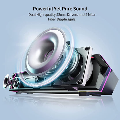 Edifier MG300 Computer Sound Bar: Loud Speakers with Deep Bass - Switch RGB Built-in Microphone for Gaming Speakers Wireless Bluetooth 5.3 & USB Adapter PC Sound Bar for Desktop