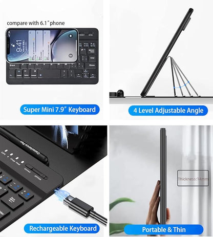 for Samsung Galaxy Z Fold 7 6 5 Keyboard and Mouse, Portable Mini 7.9 inch Bluetooth Keyboard with Leather Stand Case and Pen, 4 in 1 Travel Set for Z Fold7 6 Accessories,Black