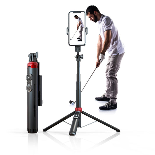 EUG-PRODUCTS 62" Phone Tripod & Selfie Stick for Golf Training, Extendable Cell Phone Tripod Stand with Wireless Remote and Phone Holder, Golf Training Aid - Compatible with iPhone Android iPhone