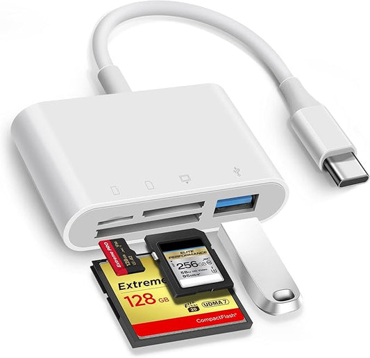 OPxjzws SD Card Reader, USB C to Micro SD/TF/CF Memory Card Reader, 4 in 1 USB Type C Camera Adapter for iPhone 15, iPad Pro, MacBook, Supports Memory Card SD/Micro SD/TF/Compact Flash