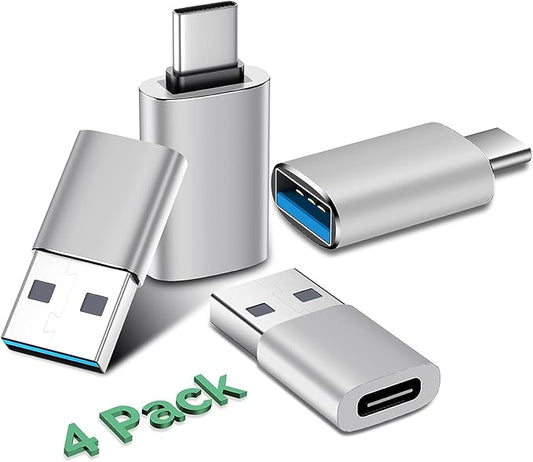 𝟒𝐏𝐚𝐜𝐤 𝐔𝐩𝐠𝐫𝐚𝐝𝐞𝐝 USB to USB C Adapter,USB C Male to USB 3.0 Female OTG Converter for iPhone 16 15 14 13 Plus Pro Max,Apple Watch,Airpods,S24 Ultra, Gender Changers OTG Adapters - Silver