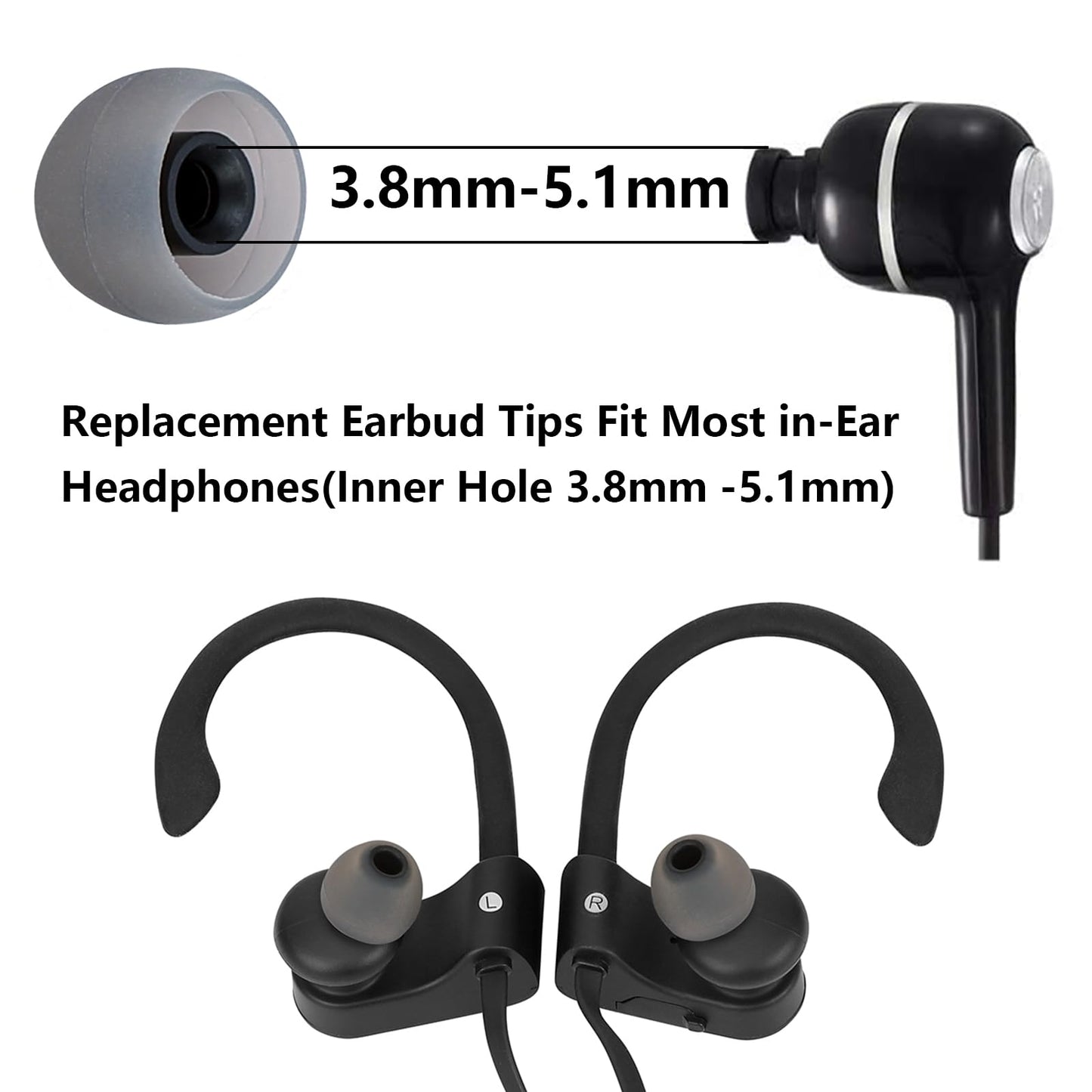 MMYQXI Silicone Replacement Earbud Tips Earbud Covers Ear Tips Fit for in-Ear Headphones (Inner Hole 3.8mm -5.1mm) Earbud Replacement Tips 9 Pairs
