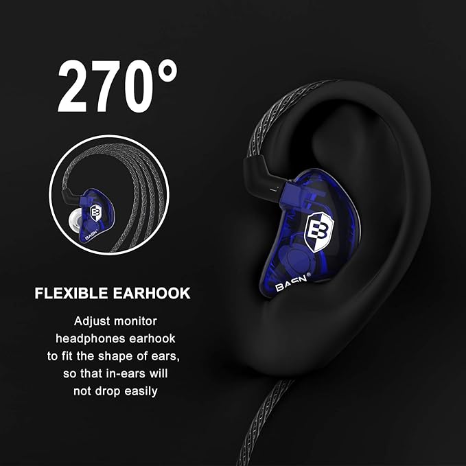 BASN Bsinger PRO in-Ear Monitors Hybrid Dynamic Dual Drivers Two Detachable MMCX Cables Musicians in-Ear Earbuds Headphones (Blue)