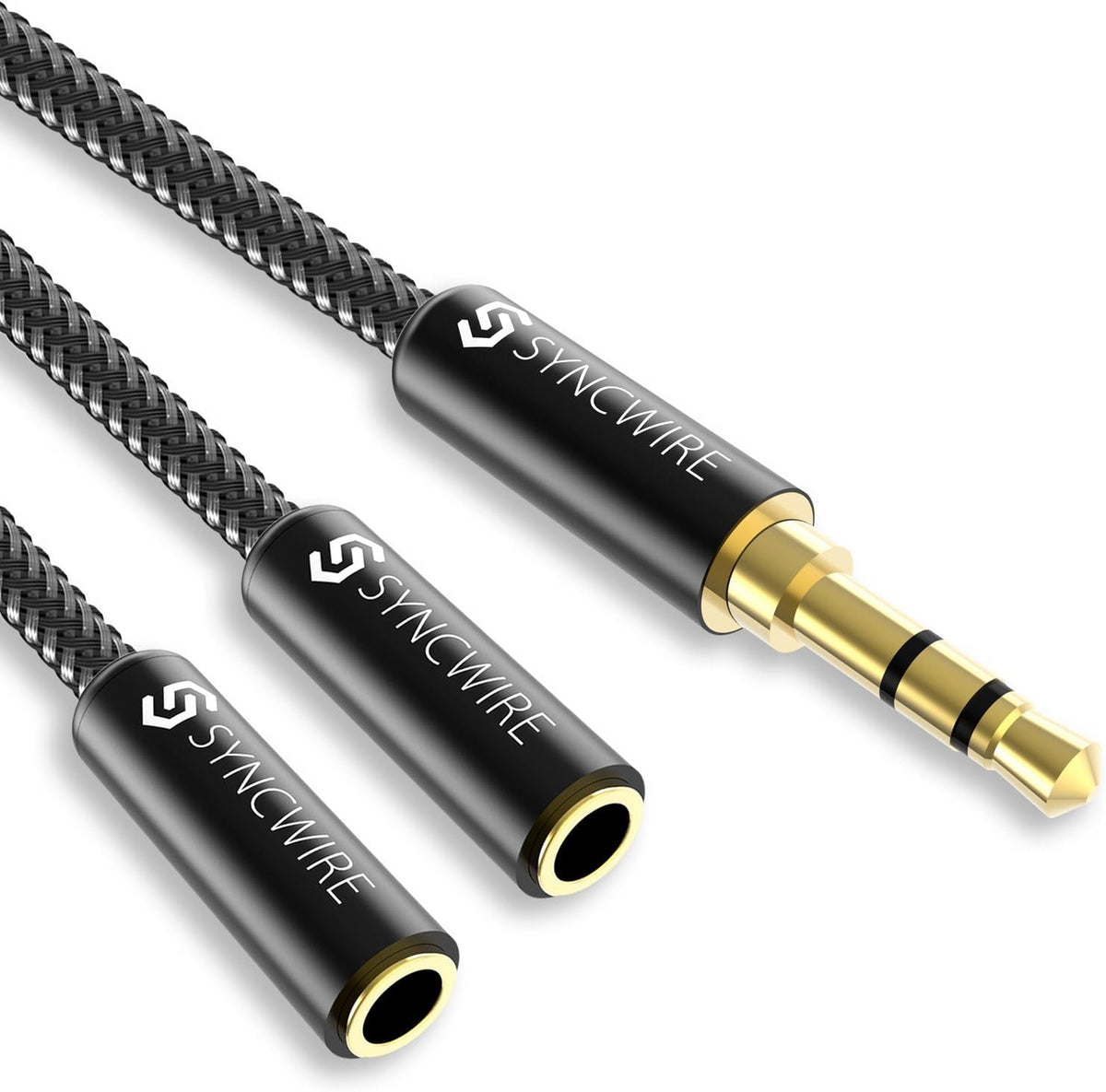 SYNCWIRE Headphone Splitter, 3.5mm Male to 2 Female Y Cable, Silver