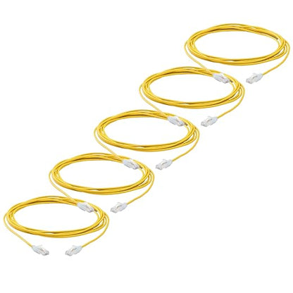 TRUECABLE Cat6 Component Rated Patch Cable, Unshielded (U/UTP), 14ft, Yellow, 28AWG Solid Copper, Snagless 10G High-Speed Ethernet Cable, PoE++ 4PPoE 100W, UL Listed, RoHS-3, 5 Pack