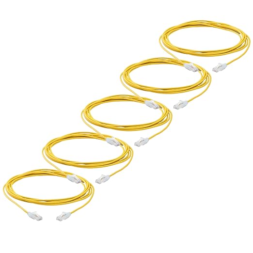 TRUECABLE Cat6 Component Rated Patch Cable, Unshielded (U/UTP), 14ft, Yellow, 28AWG Stranded Pure Copper, Snagless 10G High-Speed Ethernet Cable, PoE++ 4PPoE 100W, UL Listed, RoHS-3, 5 Pack