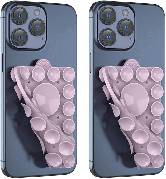 CMZZ Silicone Suction Phone Holder Mount,Silicon Adhesive Phone Accessory for iPhone and Android, Hands-Free Mirror Shower Phone Holder,TikTok Videos and Selfies (Violet 2Pack, Double Sided)