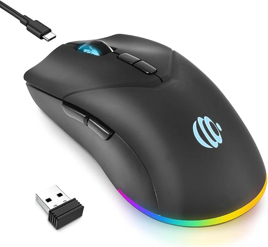 Wireless Mouse, Bluetooth Rechargeable Mouse, Dual Mode BT 5.2 + 2.4G USB Silent Wireless Bluetooth Mouse, RGB Ergonomic Design, 3-Level Adjustable DPI Mouse for Laptop, PC, Mac, Ipad, Black