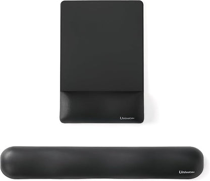 UnivoColors Design-Wave Set of Keyboad Wrist Rest & Mouce Pad,Artificial Sheepskin+Memory Foam+Ergonomic+Anti-Slip Gel, Resilience Support During Work and Gaming,Keyboard Accessory,Black