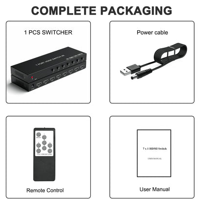 7 Way HDMI Switch 4k@60Hz HDMI Switcher 7 in 1 Out HDCP 2.0 Manual HDMI 2.0 Hub Supports 3D Compatible with Nintendo Switch/Switch OLED/Xbox/ PS5/4/3 Blu-Ray Player Fire Stick Roku Apple TV Chromeca