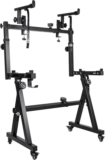 Dual Piano Keyboard Stand with 2nd Tier - Z Style Adjustable and Portable 2 Tier Heavy Duty Music Stand for Synths and Electric Digital Keyboards - Fits 54 61 88 Key Pianos