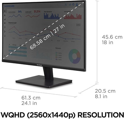 ViewSonic VA2715-2K-MHD 27 Inch 1440p LED Monitor with 100Hz, Ultra-Thin Bezels, HDMI and DisplayPort Inputs for Home and Office