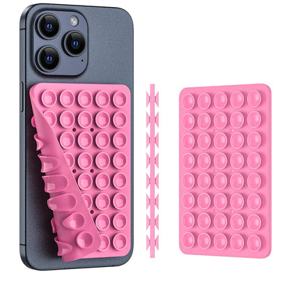 CMZZ Double Sided Silicone Suction Phone Holder Mount, Silicon Accessory for iPhone and Android, Hands-Free Mirror Shower Phone Holder, TikTok Videos and Selfies (Pink+Transparent)