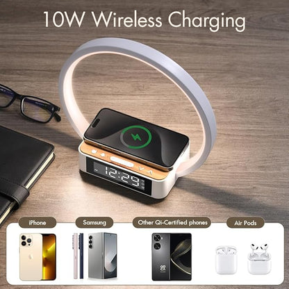 Wireless Charging Station with Alarm Clock,Bedside Lamp with Sunrise Wake-Up Light,Wireless Phone Charger,Touch Table Lamp with 3 Brightness Levels,Idea Gifts for Women,Men,Teens,Adults
