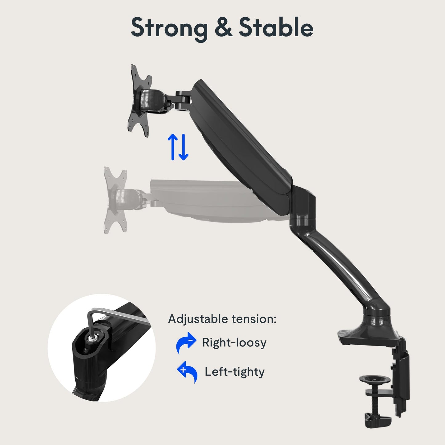 FlexiSpot Single Monitor Stand - Adjustable Spring VESA Mount with C Clamp for 17 to 30 Inch Computer Screens - Heavy Duty Monitor Arm Holds up to 3.3 to 11lbs