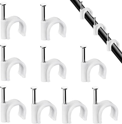 Cable Clips, 100 Pcs, 7mm, Wire Wall Clips with Steel Nails, Cable Management Organizer Clips, Cable Tacks Coax Holder Clips, RG6 RG59 CAT6 RJ45 Cable Cord Clips, White
