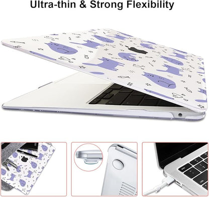 Compatible with 2021 2020 2019 2018 MacBook Air 13 inch Case M1 A2337 A2179 A1932 Touch ID, Crystal Clear Pattern Plastic Hard Shell Case for MacBook Air 13 inch M1 2021, Cute Cat & Fish