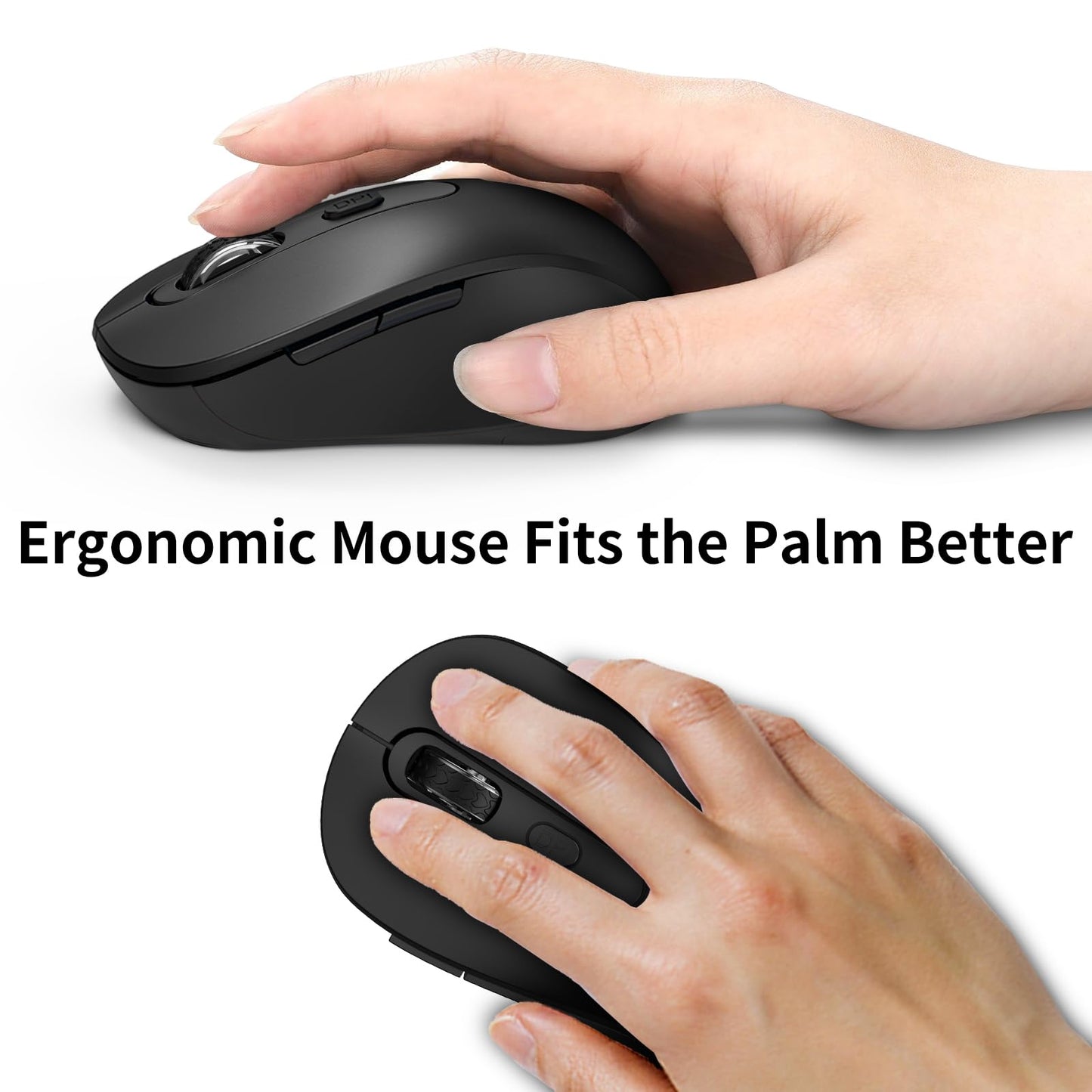 Wireless Mouse for Laptop, PC, Chromebook, Mac, MacBook, Silent Wireless Mouse with USB Nano Receiver, Side Button, 2400 DPI, Anti Slip Roller, 6 Button Ergonomics Cordless Computer Mice - Black